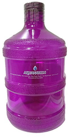 AquaNation 1 Gallon BPA FREE Reusable FDA Grade Chemical Free Plastic Drinking Water Big Mouth Bottle Jug Container with Holder Drinking Canteen (Purple)