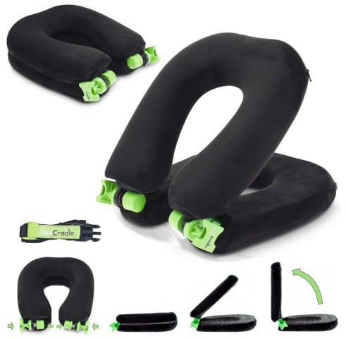 Facecradle Oreiller de voyage, polyvalent, bon maintien du cou, idéal pour voyages en avion, voiture, bus, train ou pour faire une sieste sur une table, Noir (Noir) - 11487-28453