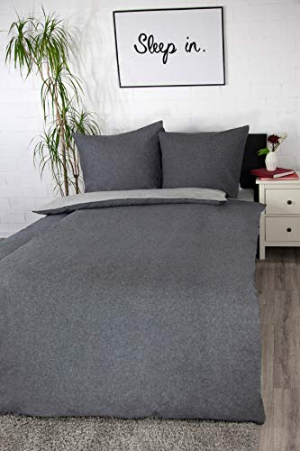 jilda-tex Biber Bettwäsche Made IN Germany Melange 135x200 cm + 80x80 cm 100% Baumwolle Feinbiberbettwäsche Edelflanell Verschiedene Größen/Farben (Uni Hellgrau/Dunkelgrau, 135 x 200 cm)