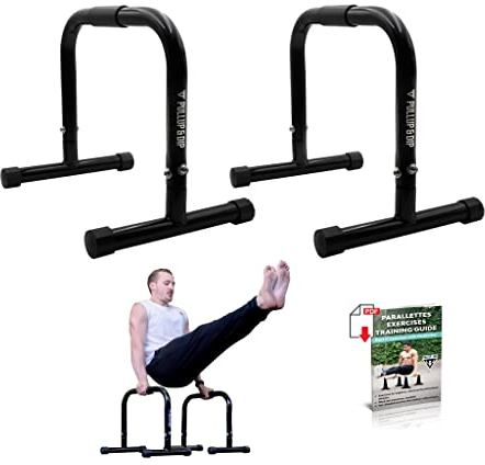PULLUP & DIP Fitness Parallettes, Medium Minibarren aus Stahl, Handstand Barren mit extra breitem Griff für Calisthenics, Gymnastik und Turnen, In- und Outdoor