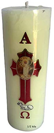 7 H x 2 W Cirio Pascual 1/2 Kilo Corto Easter Paschal Candle Short Semana Santa #18482