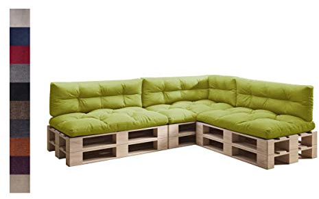 sunnypillow Palettenkissen für Palettenmöbel - 7er Set - Palettenauflage 120 x 80 für Palettensofa - Palettenpolster für Garten, Gesteppte Kissen für Europaletten - Sitzkissen & Rückenkissen Grün