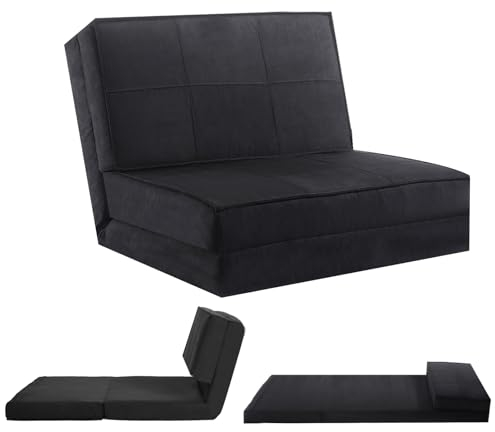 GOPLUS 3 in 1 Klappbares Sofabett, Bodensofa mit Schlaffunktion, Bodenmatratze aus Schaumstoff mit abnehmbarem Bezug & Rückenstütze, Schlafsessel Schlafsofa für Wohnzimmer & Schlafzimmer (Schwarz)