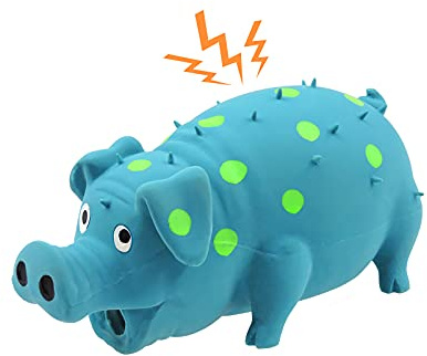 Andiker Dog Squeaky Toy, Dots Latex Dog Chew Toys with a Oinks Sound Squeaker Grunting Pig Dog Toy Durable Self Play 8 Dogs Squeeze Toy for Dental Biting Chasing to Kill Boring Time (Blue)