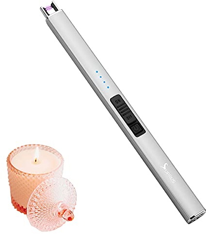 SUPRUS Accendino elettrico ad arco elettrico, antivento, senza fiamma, USB, ricaricabile, con serratura di sicurezza per candele, barbecue, campeggio