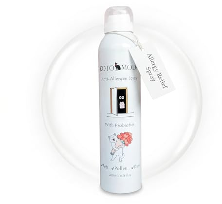 Kotomoda Probiotisches Anti-Allergie-Spray für Katzenbesitzer 200 ml — Neutralisiert das Fel-d-1-Allergen auf Teppichen, Sofas und Betten — Sicher für Katzen, Hunde und Kinder — Biotech-Probiotikum