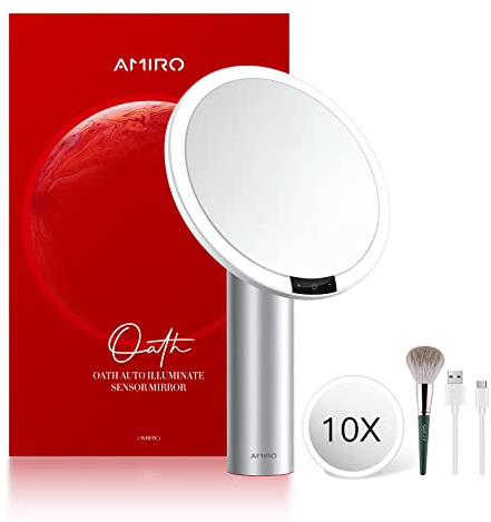 AMIRO 9 Schminkspiegel mit Beleuchtung, Smart Sensor & Touch-Steuerung, 3 Farben & 6 Helligkeiten, Memory-Funktion, freie Rotation, Weiß