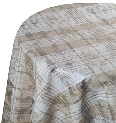 Wachstuch Wachstuchtischdecke Gartentischdecke Kariert Paradiso Beige Oval ca. 140 x 180 cm abwaschbare Tischdecke