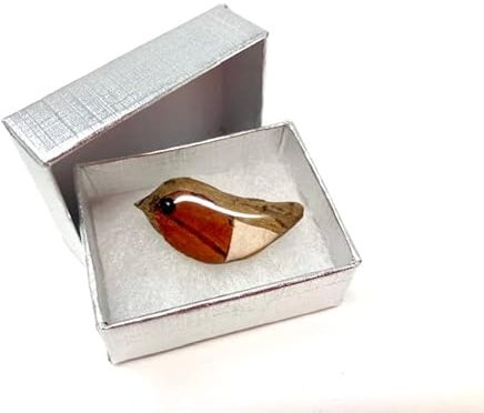 Robin brooch pin badge Birch wood resin upcycled wood apparel accessory in Gift Box