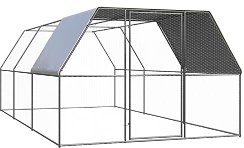 Goliraya Outdoor Hühnerkäfig Hühnerstall Geflügelstall Hühnerhaus Vogelkäfig Hühnergehege Kaninchenkäfig Kleintierstall Freigehege für Huhn Henne Ente Gans 3x6x2 m Verzinkter Stahl