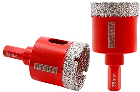 DT-DIATOOL Diamant-Fliesenbohrer 35mm 2 Stücke Diamant-Lochsäge Dreikant-Schaft für Fliesen Porzellan Keramik Marmor Granit Mauerwerk Quarzstein