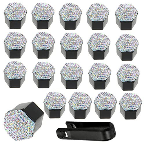 Radmuttern-Felgenabdeckung, 20 Stück 19mm Bling Strass Diamant Radschraubenkappen Mutter Auto Rad Auto Hub Schraubenschutz Diebstahlschutz Abdeckkappe Radmuttern Kappen Abdeckkappe für Auto,Bunt