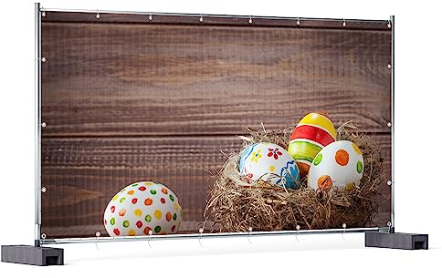 Wallario XXL Outdoor-Poster für Garten oder Balkon Bunte bemalte Eier an Ostern im Vorgelnest vor hölzerner Wand, Motivbanner Größe: ca. 340 x 173 cm, Outdoor-Bild