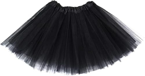 Women's Teen Adult Tutu Skirt Elastic Tulle Tutu Skirt Women Short Dance Ballet Tutu Halloween Christmas Dress Costume (A-Black)