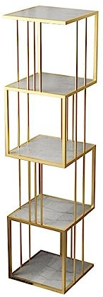 FLTRGO Geometric S-Shaped Bookshelf, 4 Tier Bookshelf S Shaped Bookcase, Tall Narrow Bookshelf Gold with Metal Frame, for Living Room Bedroom Office Home, Gold & Marble Board
