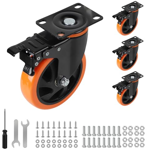CPROSP Lot de 4 Roulettes Pivotantes pour Charges Lourdes avec Frein 125 mm, CapacitÉ de Charge 720 Kg, Roulettes de Transport en Acier Inoxydable pour Meubles D'extÉRieur