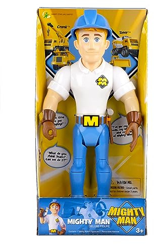 Mighty Wheels Mighty Man 12 Action Figure - Poseable Builder Character with 3 Catchphrases and Removable Hammer - Pretend Play Learning Toys - Construction Toys for 3+ Year Old Boys and Girls