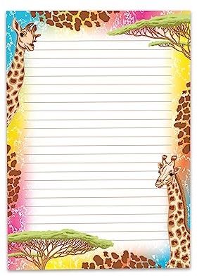 Buntes Motiv Briefpapier Schreibblock liniert für Mädchen Kinder Schule Safari Giraffe (1 Block A4 mit 25 Blättern)