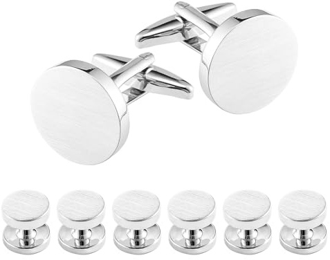 Dannyshi Cufflinks for Men and Tuxedo Shirt Studs Set with Gift Box Stainless Steel Cufflinks (Silver)