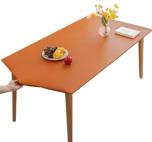 YCDZSW PU-Leder Elastische Tischdecke Gartentischdecke Rechteckig Tischdecke wasserdichte rutschfeste Abwischbar Schmutzabweisend Tischdecke Für Outdoor,Küche Und Esszimmer (Orange,90X150CM)