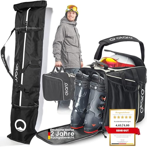 Otaro Skischuhtasche und Skitasche XL (Classic Set | Frostweiß |Für 2 Paar Ski) | Skitasche für Ski und Skischuhtasche mit Helmfach | Ski Taschen, Skischuhtaschen