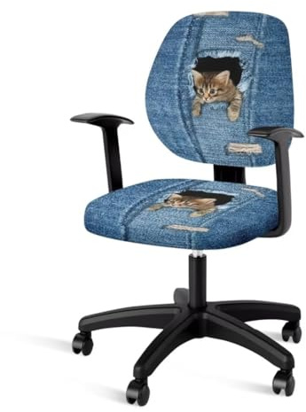 Jeiento Funny Stuhlhussen für Heimbüro, niedliche Katze in Jeans, staubdicht, drehbar, Schonbezug, weich, schützend, dehnbar, dekorativ