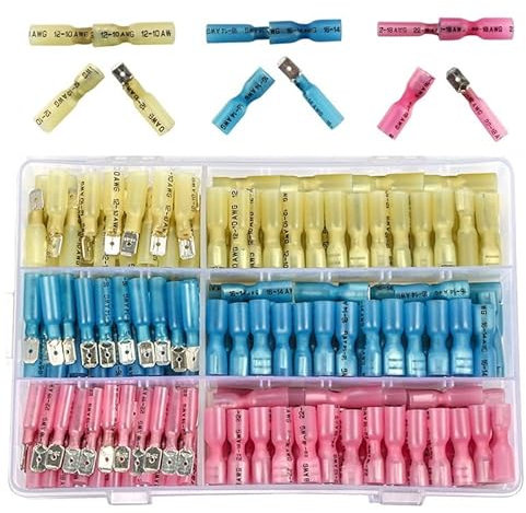 Kabelschuhe Set,Rohrkabelschuhe Set 220PCS Schrumpf Crimp Terminals Kit Isolierte Butt Draht Stecker Elektrische Kabel Männlich Weiblich Docking Spade Terminal