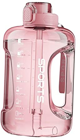 Duiaynke Water Jug Large Capacity Wide Mouth with Strap Carry Handle Portable Drinking Cup Water Bottle with straws (Pink 1700ml)