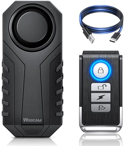 WSDCAM Kabelloser Fahrradalarm mit Fernbedienung, wiederaufladbares Fahrradalarmanlage, Diebstahlschutz, IP65 wasserdicht, 113 dB lauter Fahrradalarm für E-Bikes, Motorräder, Roller, Outdoor-Reiten