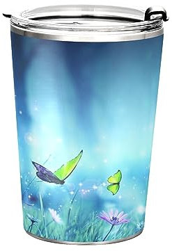 Anticsao Beautiful Forest Butterfly Tumbler with Lid and Straw, Insulated Stainless Steel Tumbler Cup, Double Walled Travel Coffee Mug Thermal Vacuum Cups for Hot & Cold Drinks 12oz