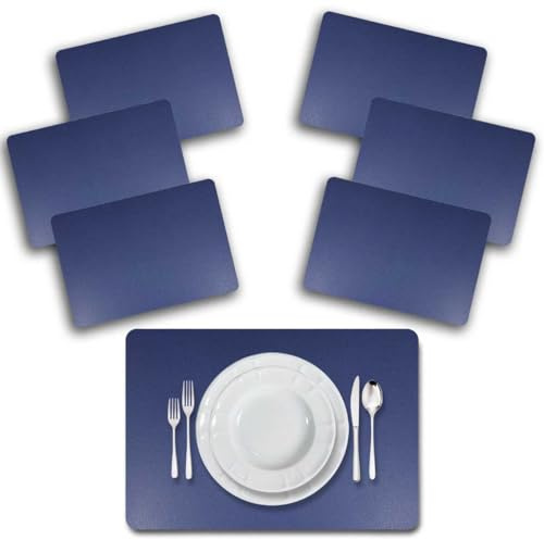 ARCA, Set di 6 Tovagliette in Similpelle Rettangolari, per 6 Persone, Ideali per la Tavola, Resistenti e Durature, Colore Blu, 33x46 cm