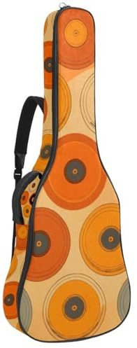 Große Universal Gitarrentasche, wasserdichte Akustikgitarrentasche für 40/41/42 Zoll, mit schützender Schwammschicht und mehreren Taschen, Gitarren-Rucksack, Orange Records Muster, mehrfarbig,