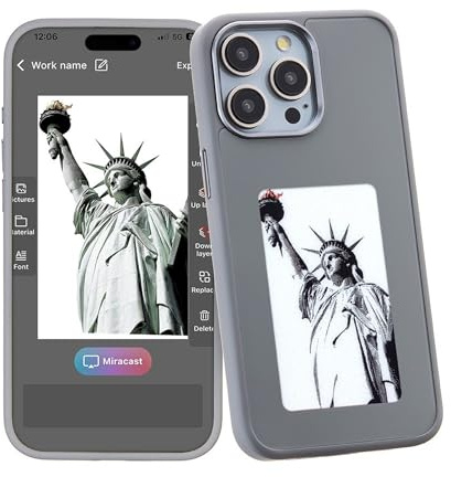 Funda Coveringz Compatible con Apple iPhone 15, Funda para teléfono móvil con Pantalla NFC, Tinta electrónica, Silicona, híbrida, Parachoques, Pantalla DIY, imágenes Negras