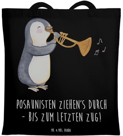 Mr. & Mrs. Panda Tote Bag Trombone Durchzieher - Geschenk, Trombonist, Laptoptasche, Shopping Tasche, Musik, Musikinstrument, Posaunisten, Musiker, Jutebeutel, Blechblasinstrument, Unitasche, Lernen