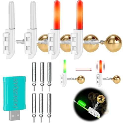 DONGZQAN 4pcs Bissanzeiger Knicklichter Angeln, Bissanzeiger Angeln, Nachtlicht Knicklicht Angeln, Angeln Geschenk, Nachtfischen Swinger Bissanzeiger Mit Ladegerät Und Akku