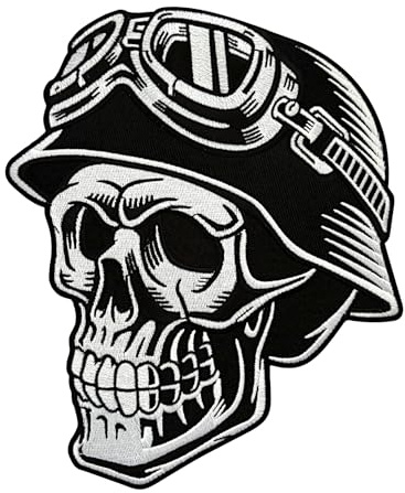Urbanski Patch Totenkopf Skull Biker mit Helm Motorrad Motorcycle 22 x 18 cm zum Aufbügeln cm | Aufnäher Applikation Bügelbild