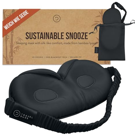 TRAVEL DUDE 3D Sovmask för Dam och Herr, Mörkläggande Ögonmask i Bamboo Lyocell, Sovmask för Resa och Flyg, Sidosovare & Ögonfransförlängning (Svart)