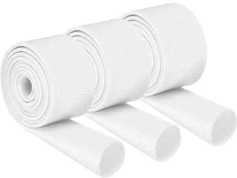 sourcing map 3Pcs Insulation Braided Cable Sleeve,3.3Ft-13/16 Inch ID White, High Temp Silicone Coated Fiberglass Sleeving for Cable Wrap, Automotive Hose Lines Electrical Wiring Protection