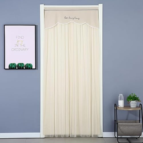 BESTORI Vorhang Verdunkelung Winddicht Doppellagige Thermogardine Blickdicht Türvorhang Ohne Bohren für Schlafzimmer Wohnzimmer Beige,90 x 120 cm(B x H)-1 Paneel