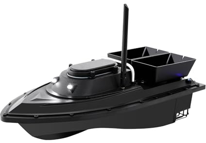 PansyWind Köderboot 500M Futterboot Nachtangeln 2kg Fischköder mit LED-Licht Angelköderboot Auto Cruise mit Funkfernsteuerung (Schwarz(Doppelköderkammer))