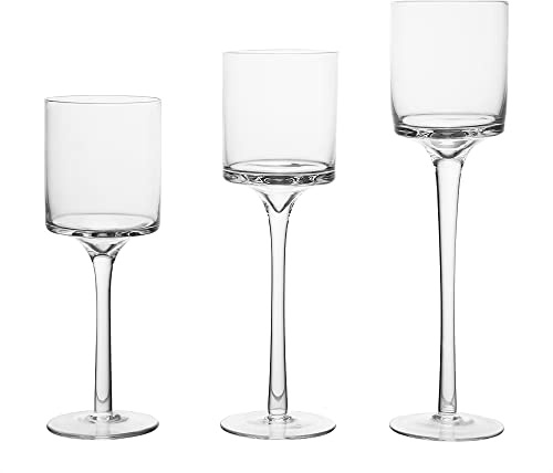 Clear Glass Tea Light Candle Holders Set of 3, Tall Candle Holder for Floating Candles and Pillar Candles, Elegant Table Centrepieces for Mantelpiece Dining Rooms Wedding Party (1 SET)