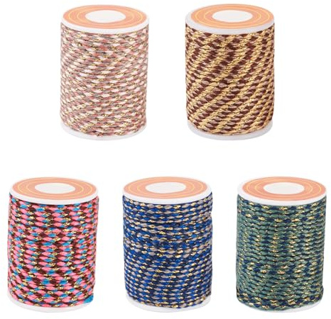 Spritewelry 5 rotoli di corda intrecciata da 1,5 mm a 4 strati, in poliestere, per macramè, fai da te, lavori a maglia, gioielli, cucito, arazzi fatti a mano