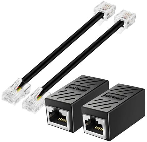 QTMMC 2 Pack RJ45 Adapters RJ11 to RJ45 Telephone Cables Expansion Splitter Converter 8P8C to 6P4C Ethernet Patch Network Lead Phone Line ADSL Modem 0.15m Black