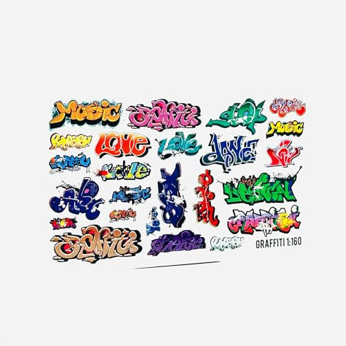 Waterslide Decal Scale 1:160 Spur N Graffiti Modellbahn & Modellbau Abziehbilder für Eisenbahn Gebäude Stadt Haus etc.