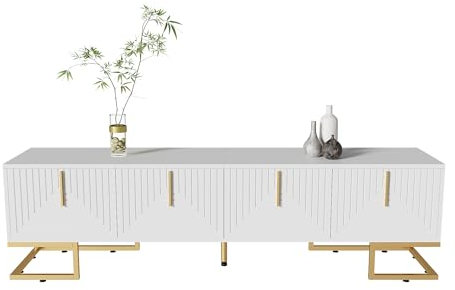 xixiworkshop TV-Schrank,lowboard mit strukturierter Tür, TV-Möbel mit Schubladen, goldenen Griffen&goldenen,170cm lang Hochglänzendes TV-Lowboard für Wohnzimmer und Esszimmer Schwarz/Weiß (Weiß)
