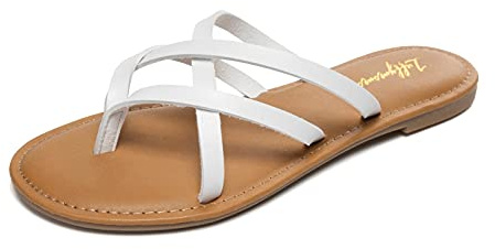 HEVA Women's Elastic Strap Flat Sandals Casual Summer Open Toe Sandal(3UK 36EU,White)