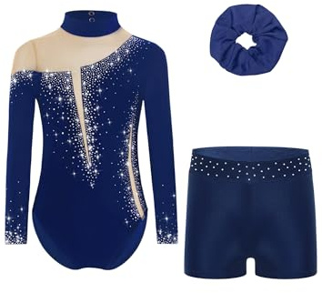 Freebily Maillot De Gimnasia Ritmica para Niña Body Ballet De Elástico con Leggings Cortos De Deporte Traje De Competición Actuación