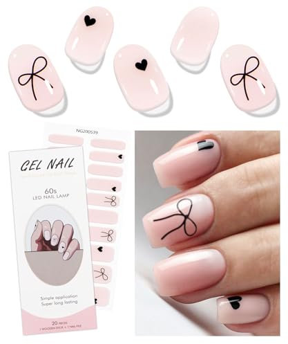 JMEOWIO Nagelfolie Schwarze Schleife Mit Herz Gel Nail Nagelfolien Selbstklebend Nagelsticker Uv Härtend Dekoration Nageldesign Zubehör