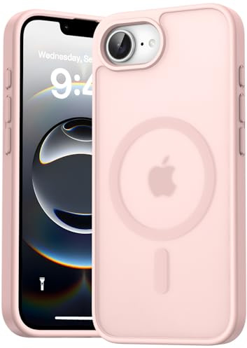 Natiiozie Magnetisch Hülle Kompatibel mit iPhone 16e, [Militärnorm Schutz] Stoßfest Kratzfest Schutzhülle, Matt Durchsichtig Nie Vergilbung Rückseite für iPhone 16e 2025 Case Rosa