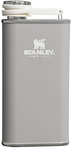 Stanley Classic Easy Fill Wide Mouth Flask 8 oz | Leakproof Hip Flask | Hinge Connected Never Lose Cap | Insulated Stainless Steel Liquor Container | BPA-Free | Ash